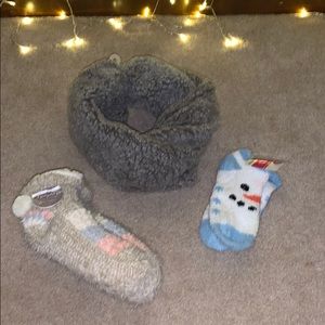 Infinity scarf and fuzzy socks